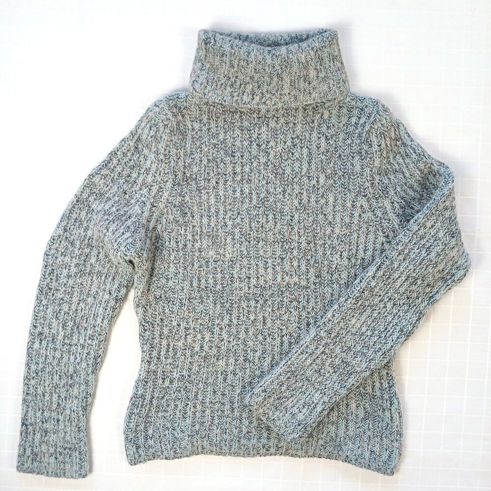 Anne Klein Chunky Alpaca Wool Blend Marled Green Grey Turtleneck Sweater Size M